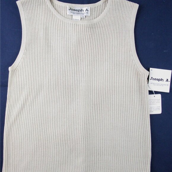 NWT Joseph A. Metallic Silk Blend Champagne Beige Shimmer Sweater Tank Shell, L - Picture 2 of 8